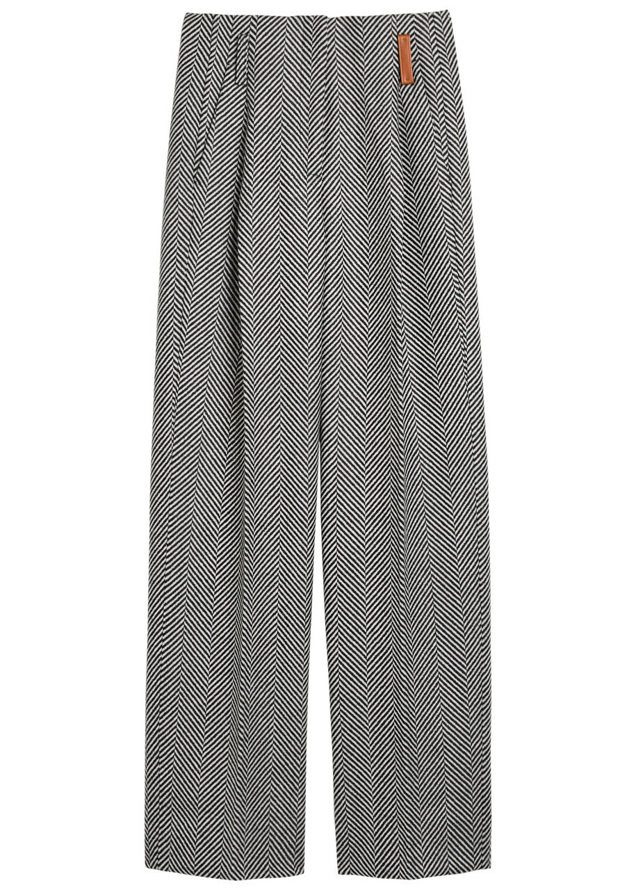 Forte_forte Chevron Wool Straight-leg Trousers Grey