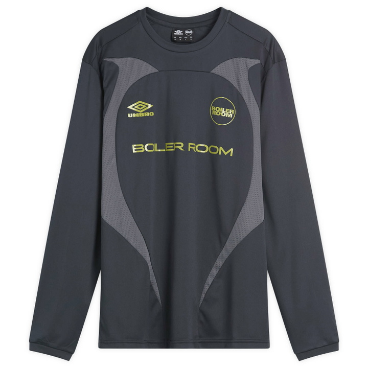 Photo: Boiler Room Men's x Umbro Long Sleeve Football Shirt in Blue