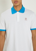 Versace Logo-embroidered Piqué Cotton Polo Shirt White And Blue