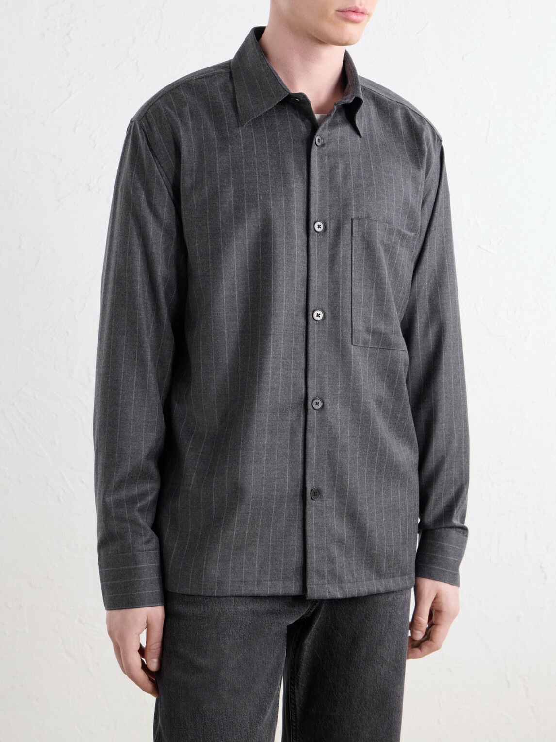 NN07 - Freddy 10052 Pinstriped Wool-Blend Flannel Shirt - Gray
