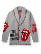 Alanui - The Rolling Stones Shawl-Collar Fringed Virgin Wool Jacquard Cardigan - Gray