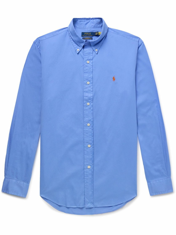 Photo: Polo Ralph Lauren - Button-Down Collar Logo-Embroidered Cotton-Twill Shirt - Blue