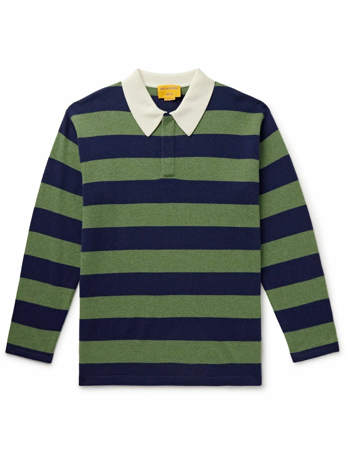 Photo: Guest In Residence - Rugby Striped Cashmere Polo Shirt - Green