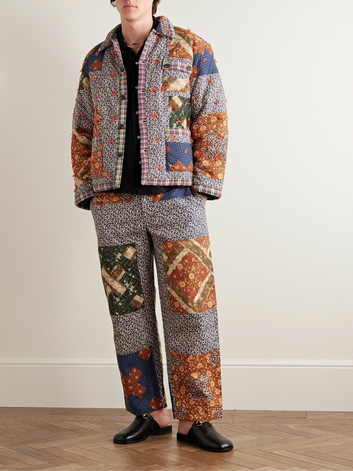 BODEブランケットジャケット BODE - Patchwork Printed Cotton Jacket - Blue Bode