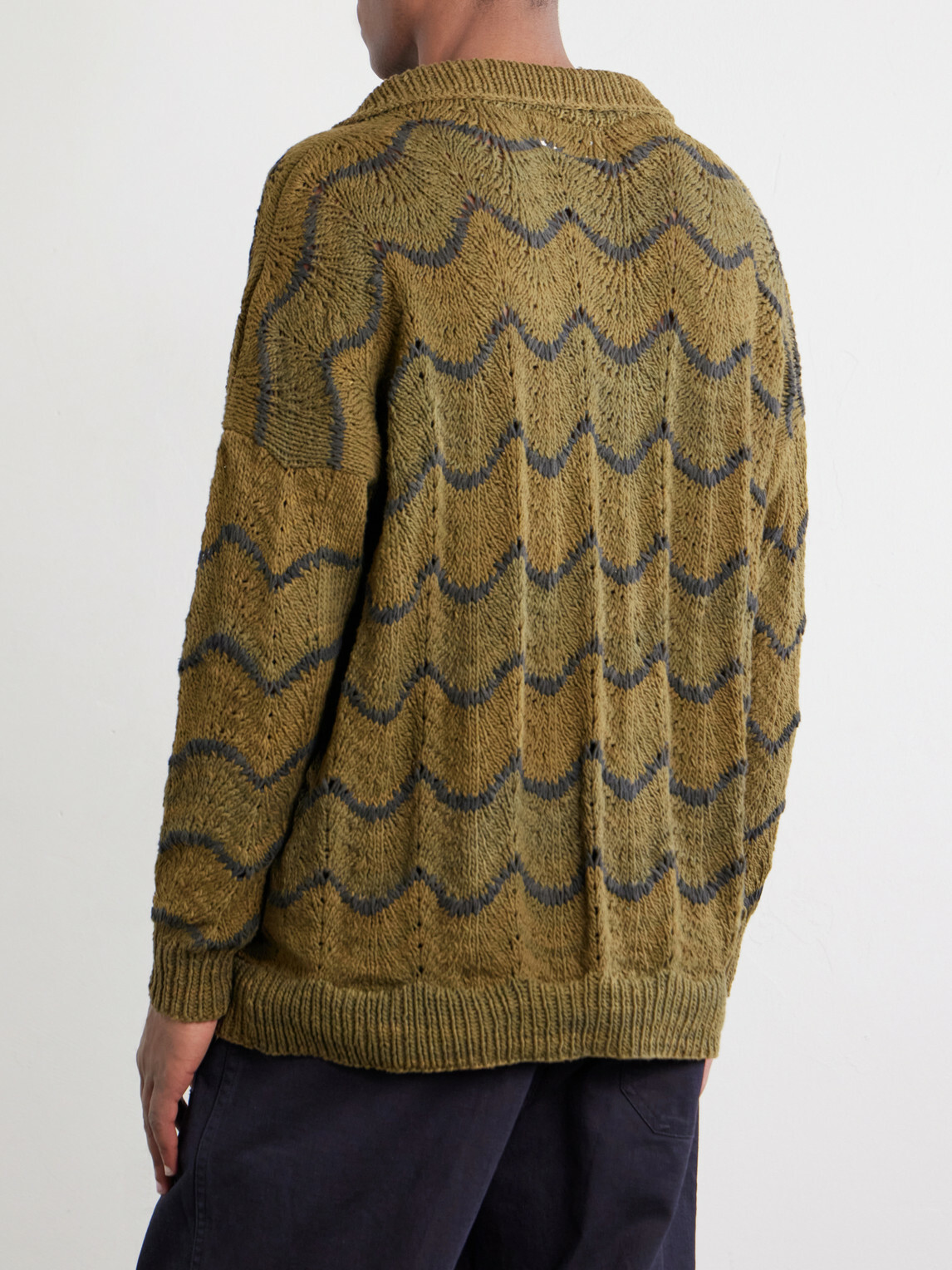 Kartik Research - Striped Knitted Cotton Polo Sweater - Green