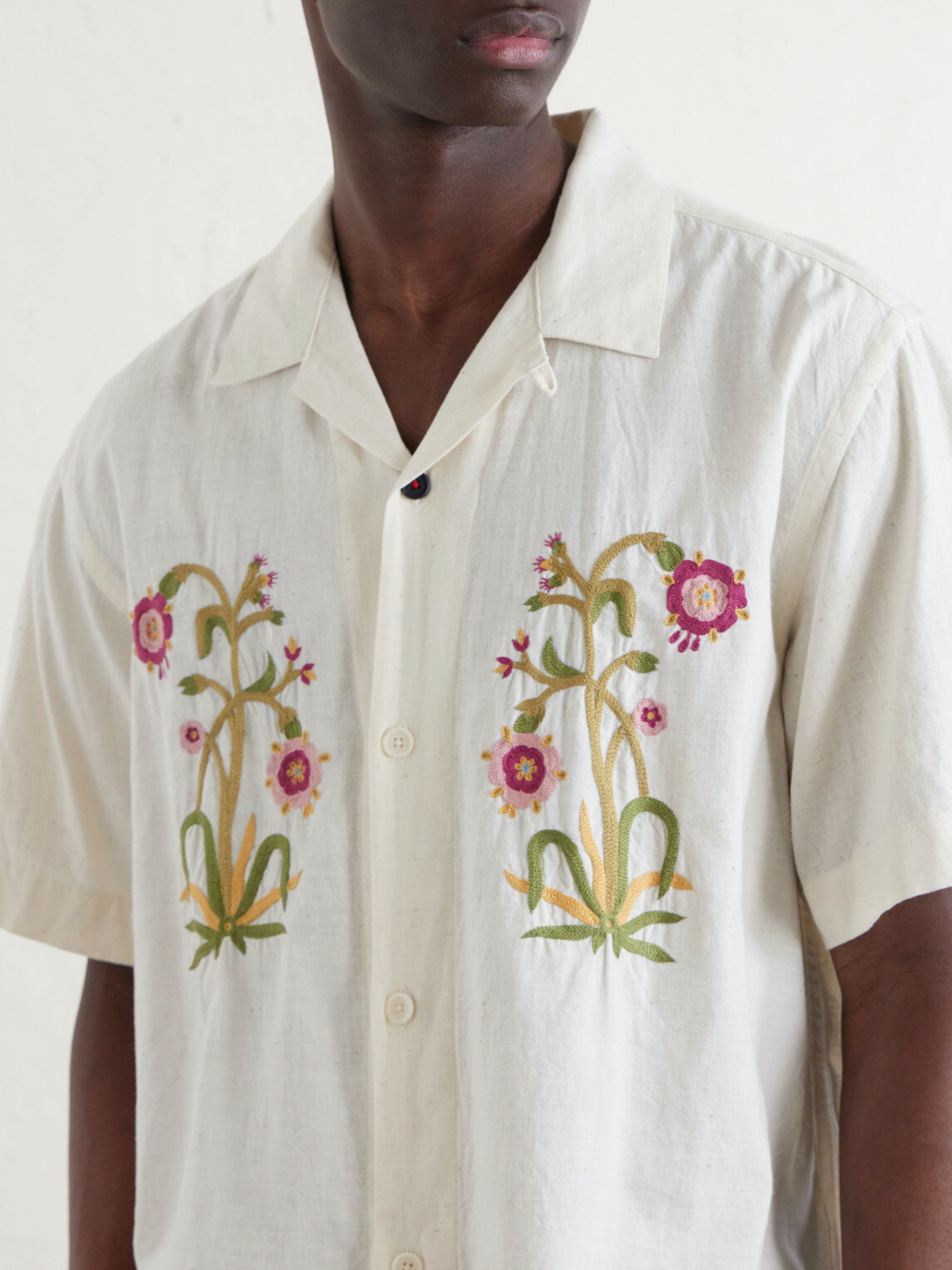 Kardo - Ronald Convertible-Collar Embroidered Cotton Shirt - Neutrals