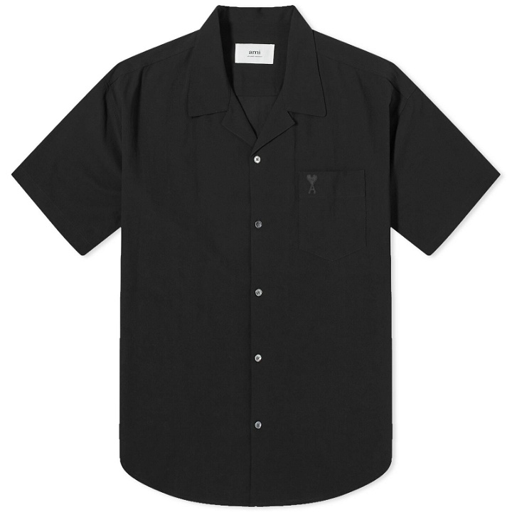 Photo: AMI Paris Men's Tonal Logo Camp Collar Shirt in Black