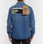 Off-White - Cotton-Panelled Distressed Denim Western Shirt - Men - Indigo