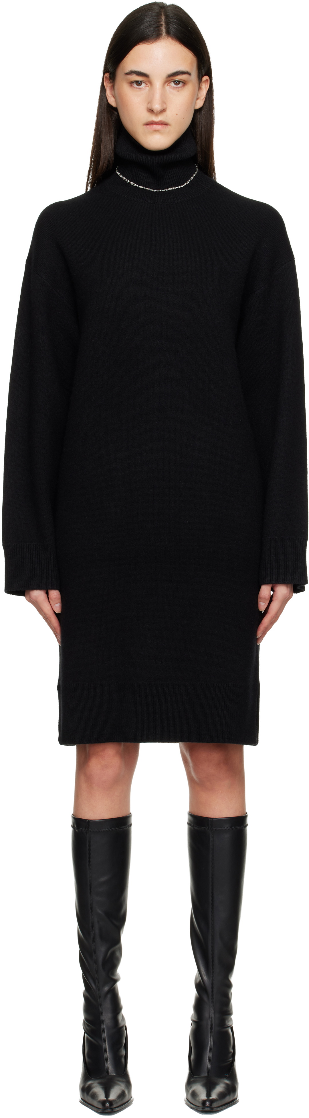 TOTEME Black Broad Turtleneck Minidress