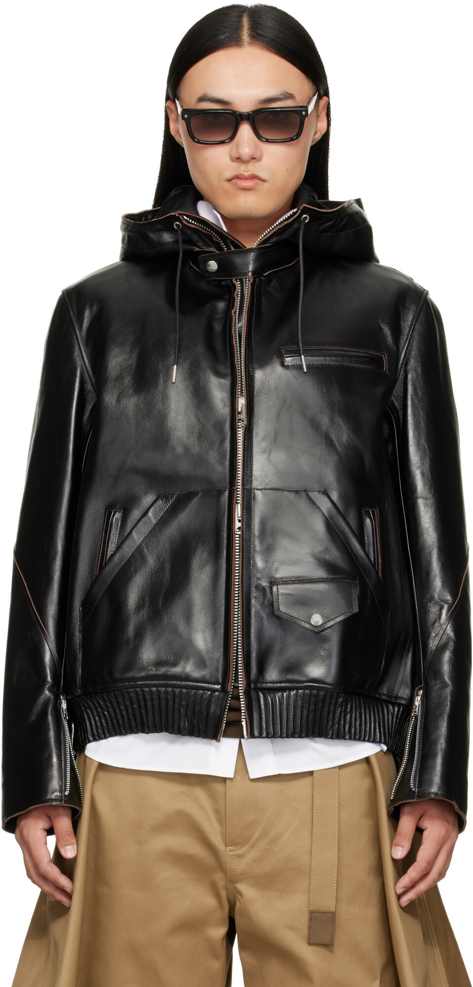 Sacai - x Schott studded leather jacket Sacai