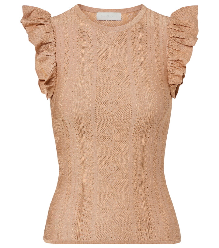 Photo: Zimmermann Aster ruffled pointelle lamé top