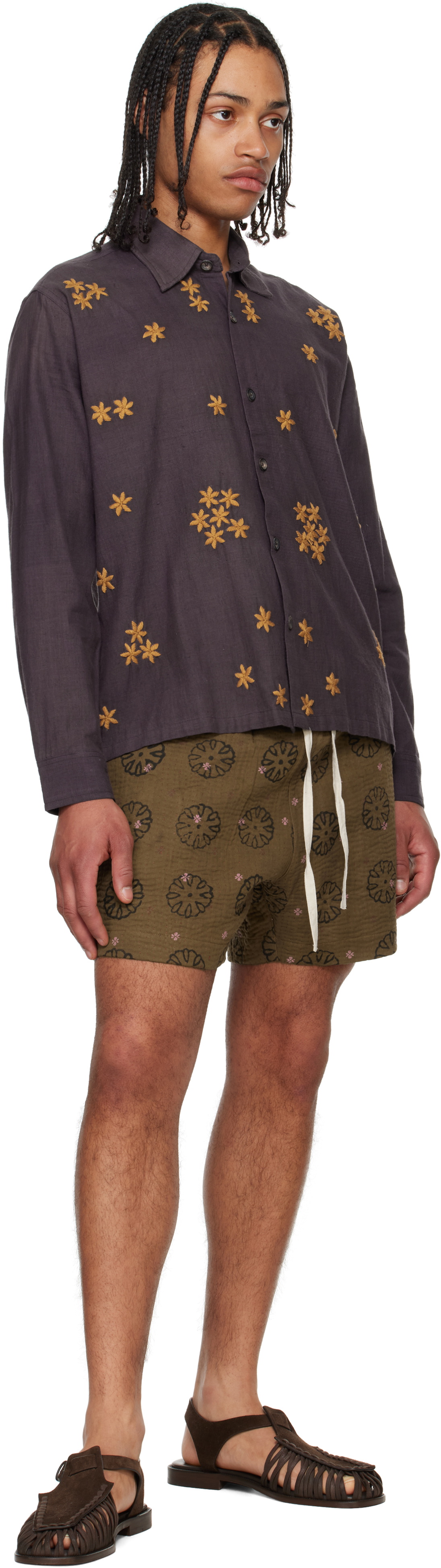 Kartik Research SSENSE Exclusive Brown Blockprint Kantha Shorts