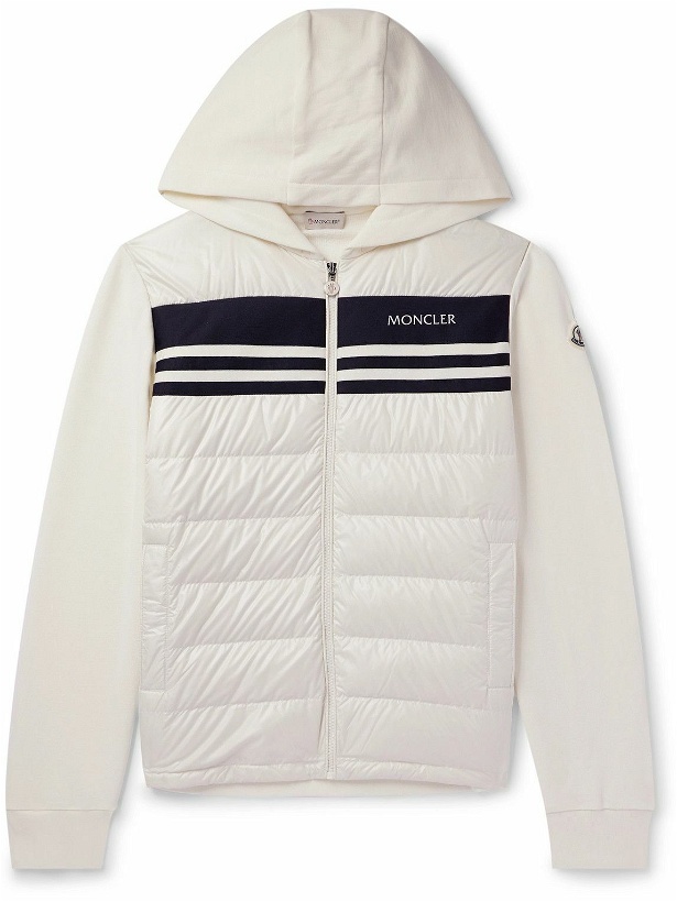 Photo: Moncler - Slim-Fit Cotton-Jersey and Quilted Shell Down Zip-Up Hoodie - White