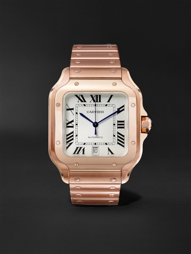 Photo: Cartier - Santos Automatic 39.8mm 18-Karat Pink Gold Interchangeable Alligator Watch, Ref. No. WGSA0007