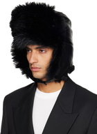 VAQUERA Black Leather & Faux-Fur Trapper Hat