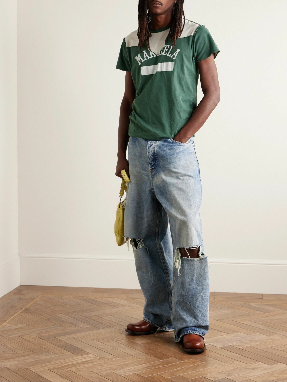 Maison Margiela - Logo-Print Cotton-Jersey T-Shirt - Green Maison 