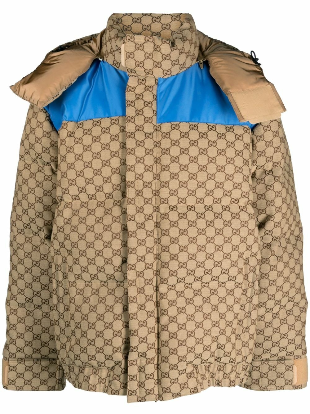 GG canvas down vest with detachable hood in beige and blue