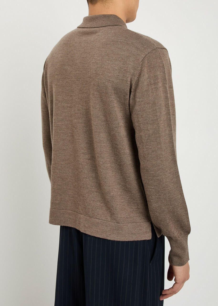 Officine Générale Merino Wool Polo Jumper Light Brown