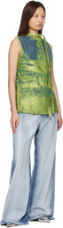 Diesel Green Belted Satin Denim Vest