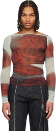Jean Paul Gaultier Gray & Red 'The Blurry Roses' T-shirt