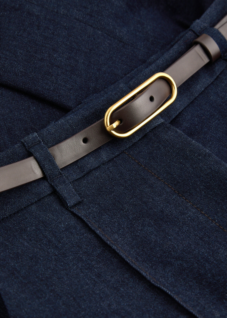Veronica Beard Gracie Belted Chambray Trousers Navy