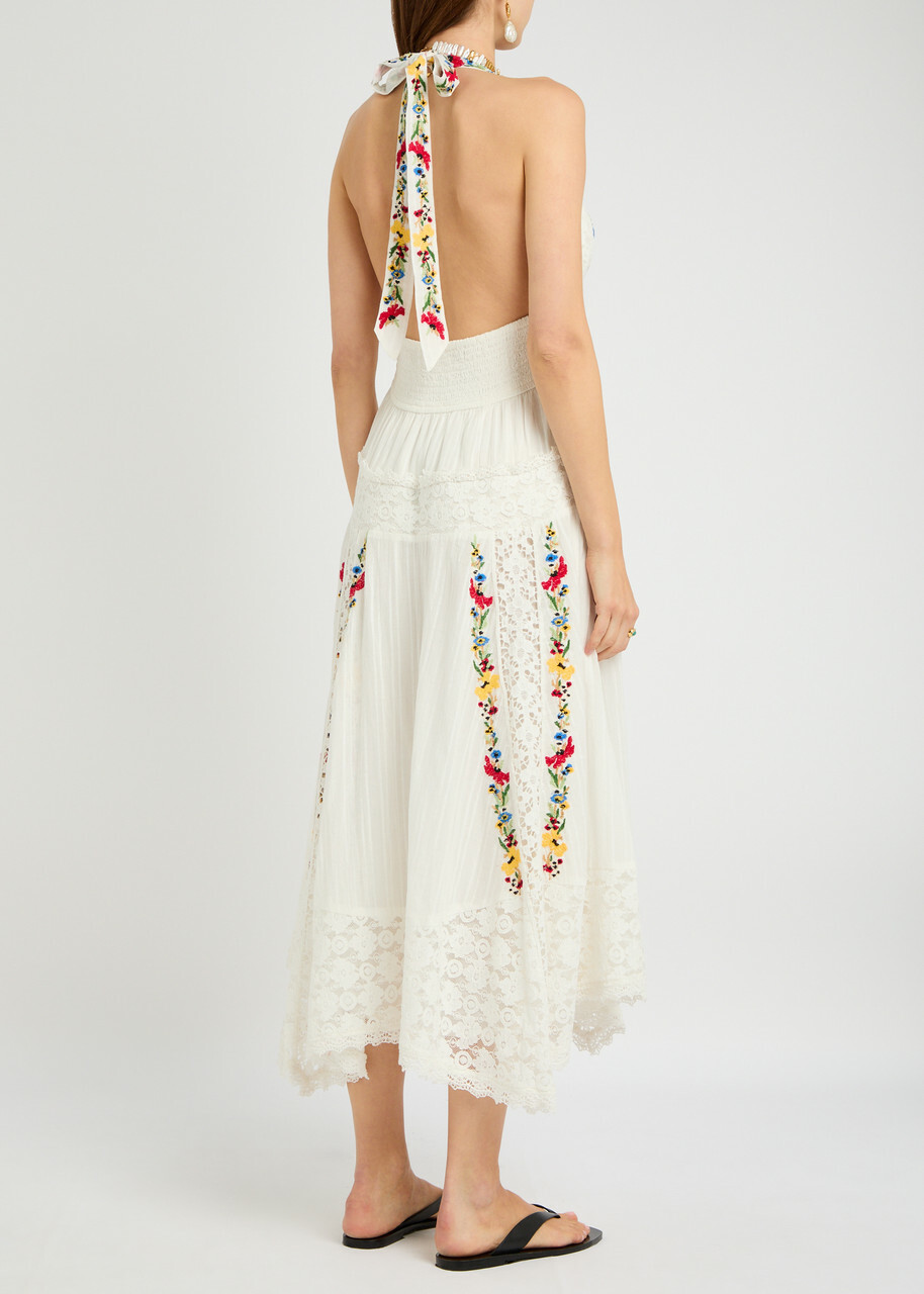 Free People Keila Embroidered Cotton-blend Midi Dress Cream
