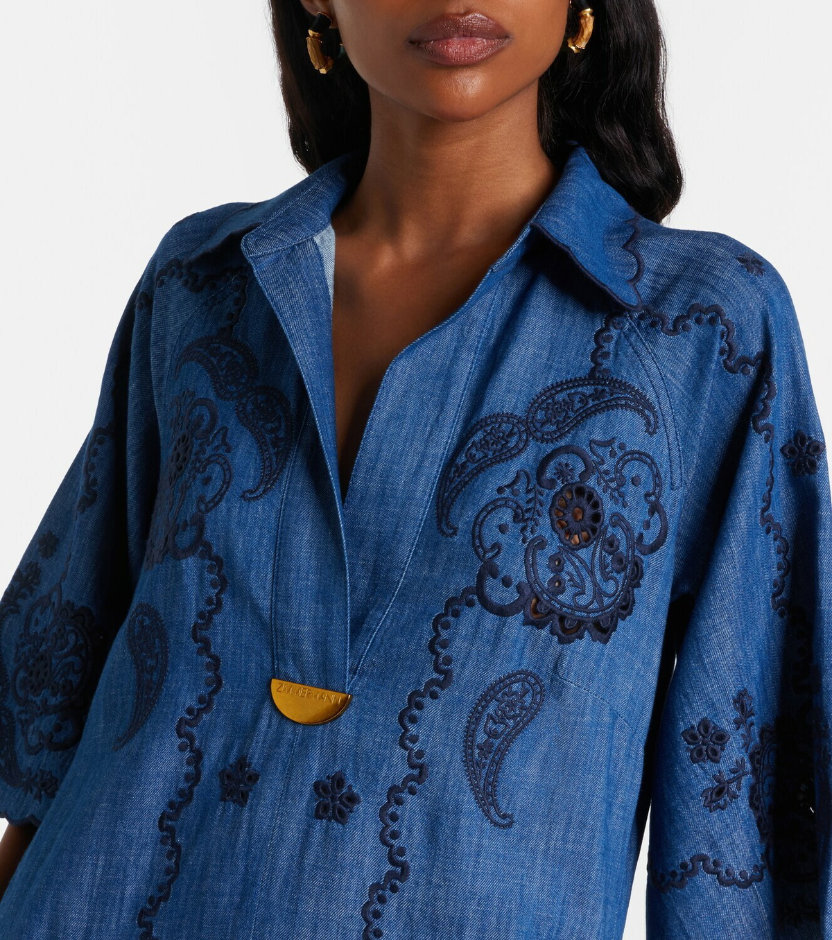 Zimmermann Aster embroidered denim midi dress