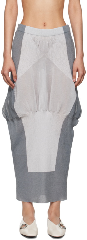 Photo: ISSEY MIYAKE Gray Shaped Nude Maxi Skirt