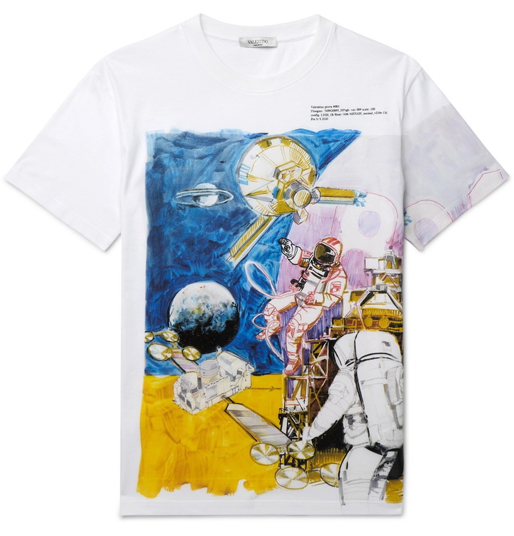 Photo: Valentino - Slim-Fit Printed Cotton-Jersey T-Shirt - White