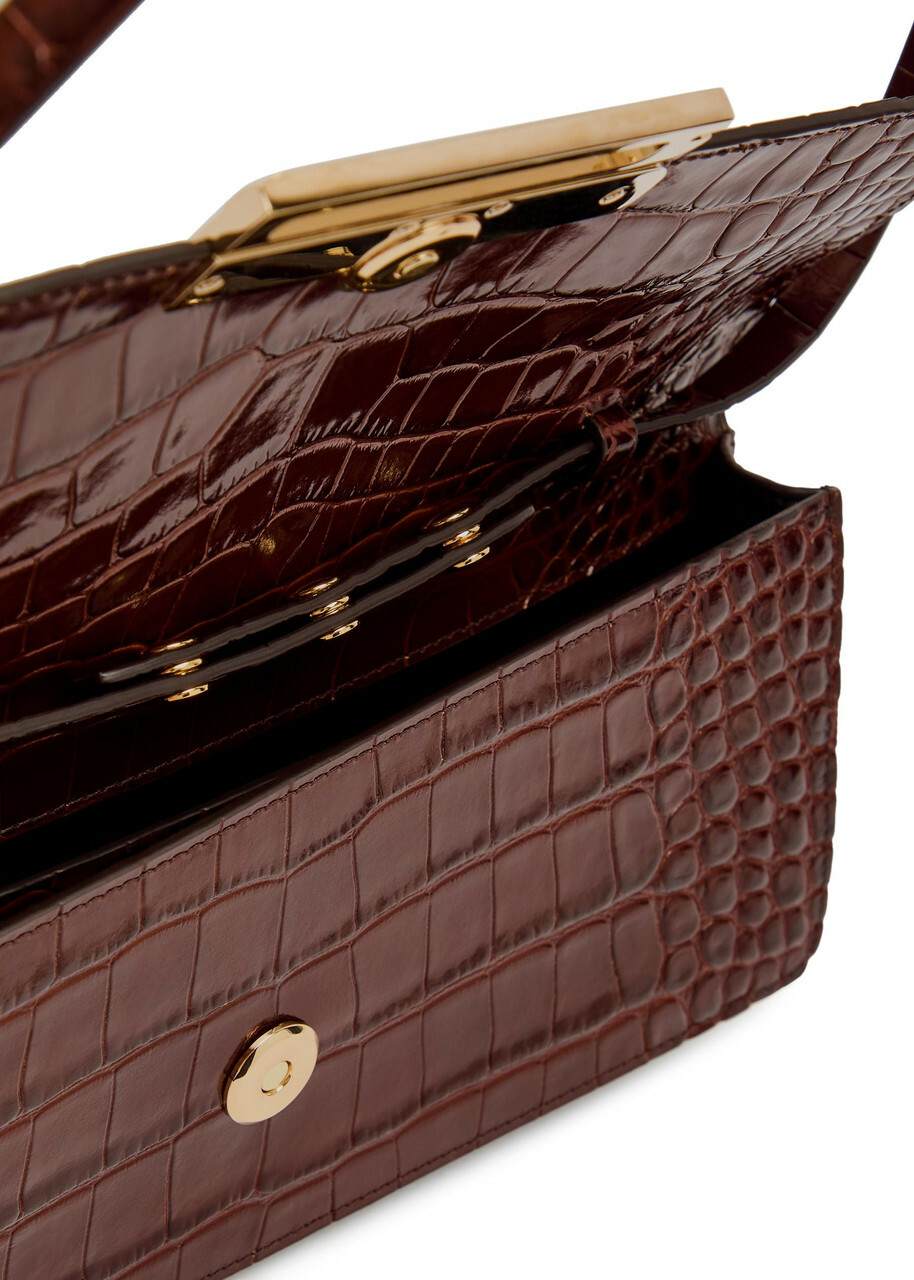 Victoria Beckham Dorian East-west Crocodile-effect Leather Clutch - Dark Brown - One Size