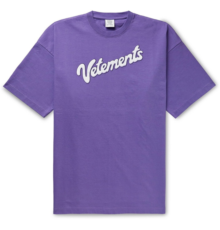 Photo: Vetements - Oversized Logo-Print Cotton-Jersey T-Shirt - Purple