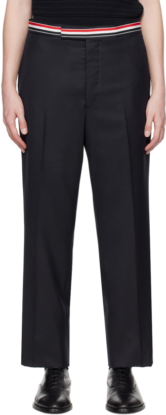Photo: Thom Browne Navy Low-Rise Trousers