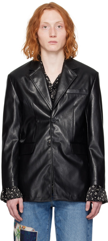 Photo: Dunst Black 2 Button Faux-Leather Blazer