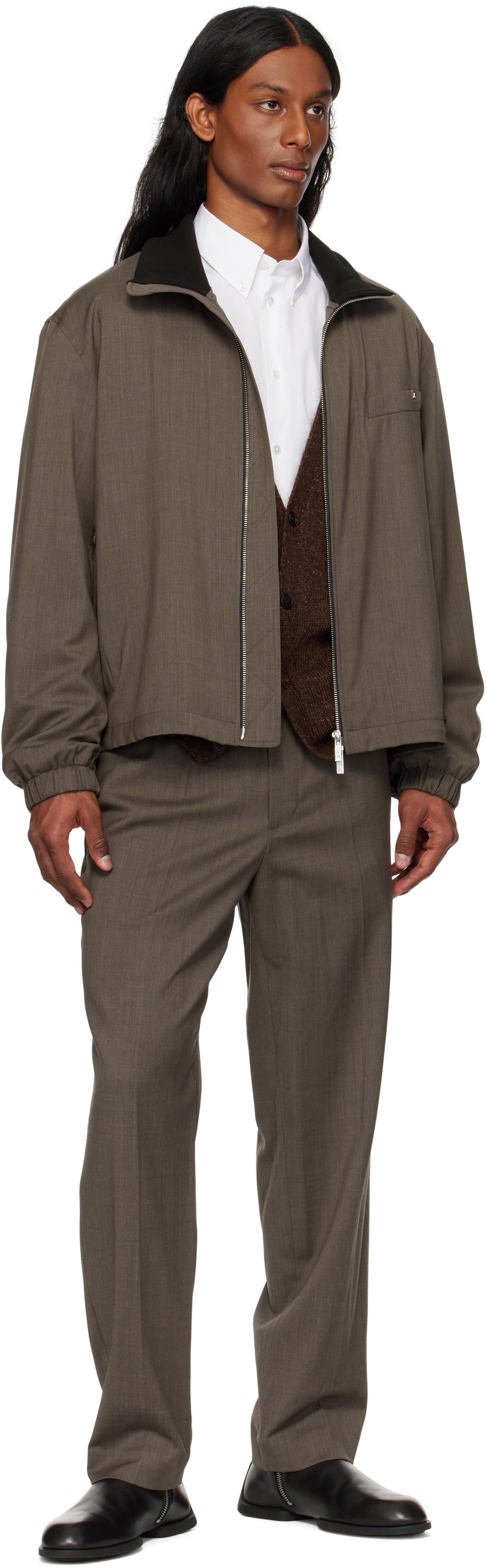 Helmut Lang Brown Relaxed Wool Bomber Jacket Helmut Lang