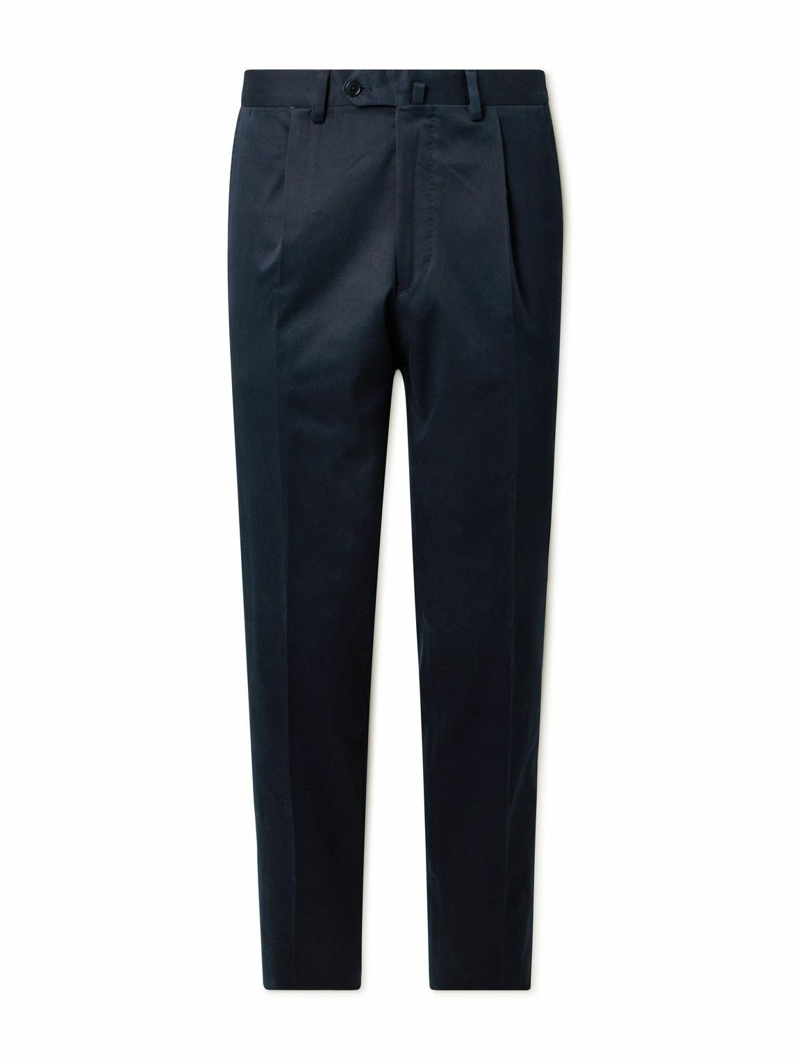 De Petrillo - Straight-Leg Pleated Stretch Cotton-Twill Trousers - Blue