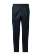 De Petrillo - Straight-Leg Pleated Stretch Cotton-Twill Trousers - Blue