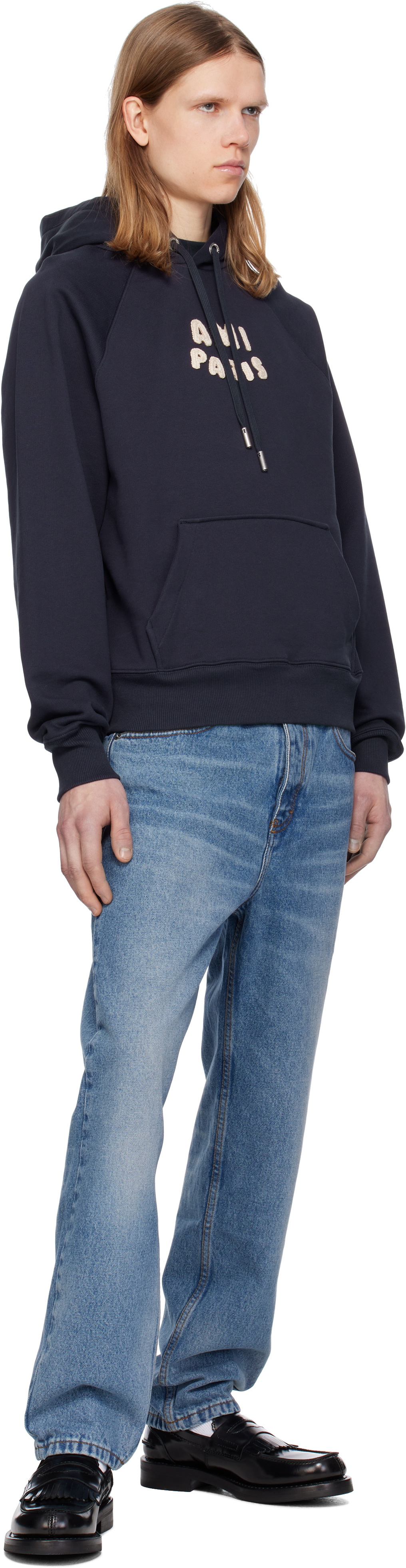 AMI Paris Navy Cotton 'Ami Paris' Patch Hoodie AMI