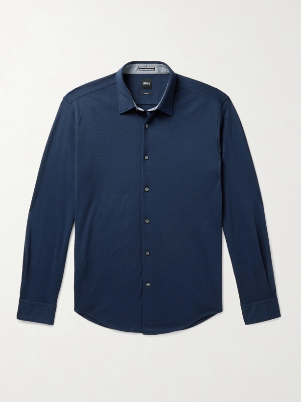 Photo: HUGO BOSS - Ronnie Textured-Cotton Shirt - Blue