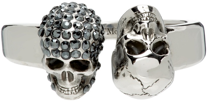 Photo: Alexander McQueen Silver Pavé Twin Skull Ring