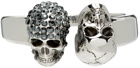 Alexander McQueen Silver Pavé Twin Skull Ring