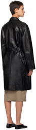 LOW CLASSIC Black Belted Faux-Leather Coat