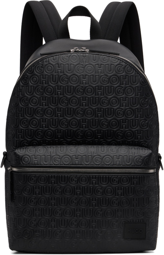 Photo: Hugo Black Embossed-Logo Faux-Leather Backpack