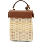 Mark Cross Tan and Off-White Rattan Mini Grace Cube Top Handle Bag