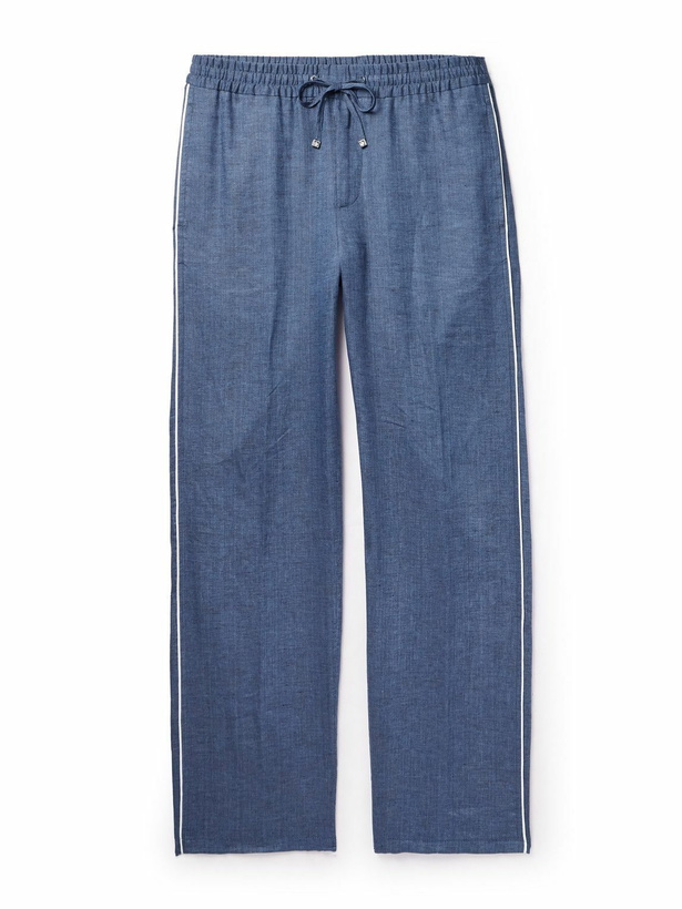 Photo: Loro Piana - Hierai Straight-Leg Linen Drawstring Trousers - Blue