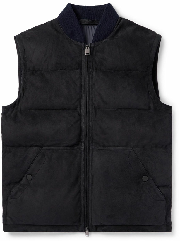 Photo: Brioni - Padded Quilted Suede Gilet - Blue