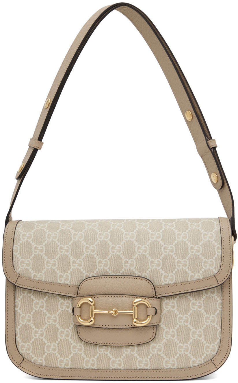 Gucci Beige & White 'Gucci 1955' Horsebit Shoulder Bag for Women