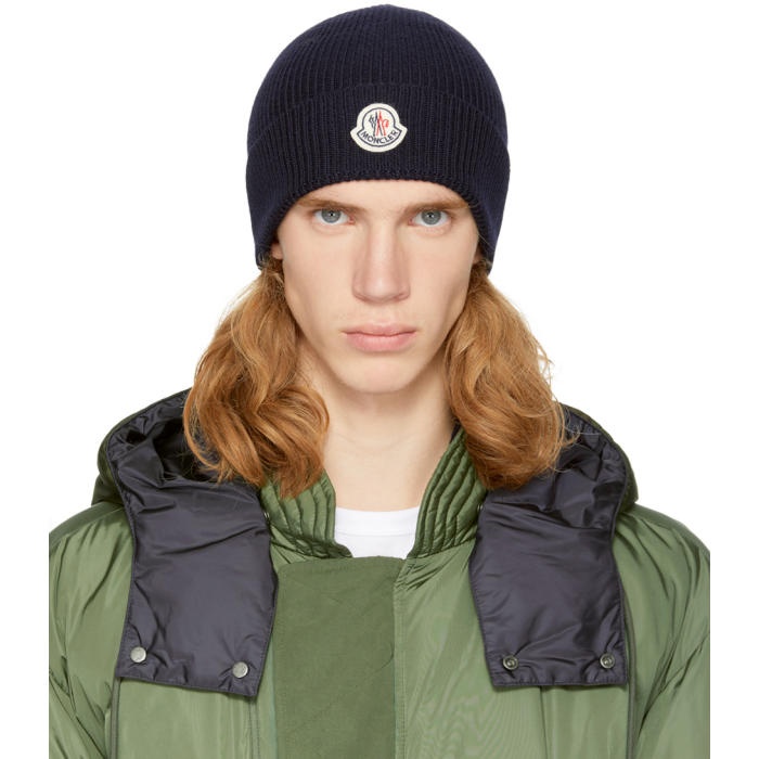 Photo: Moncler Navy Ribbed Wool Beanie