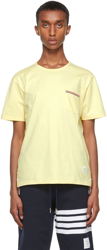 Photo: Thom Browne Yellow Jersey Striped Chest Pocket T-Shirt