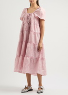 Ganni Floral-jacquard Tiered Cloqué Maxi Dress Pink