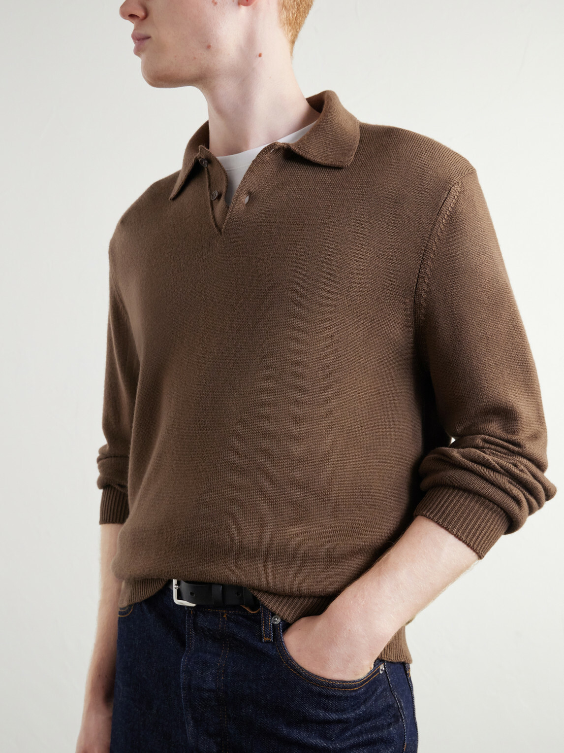 Mr P. - Merino Wool Polo Shirt - Brown